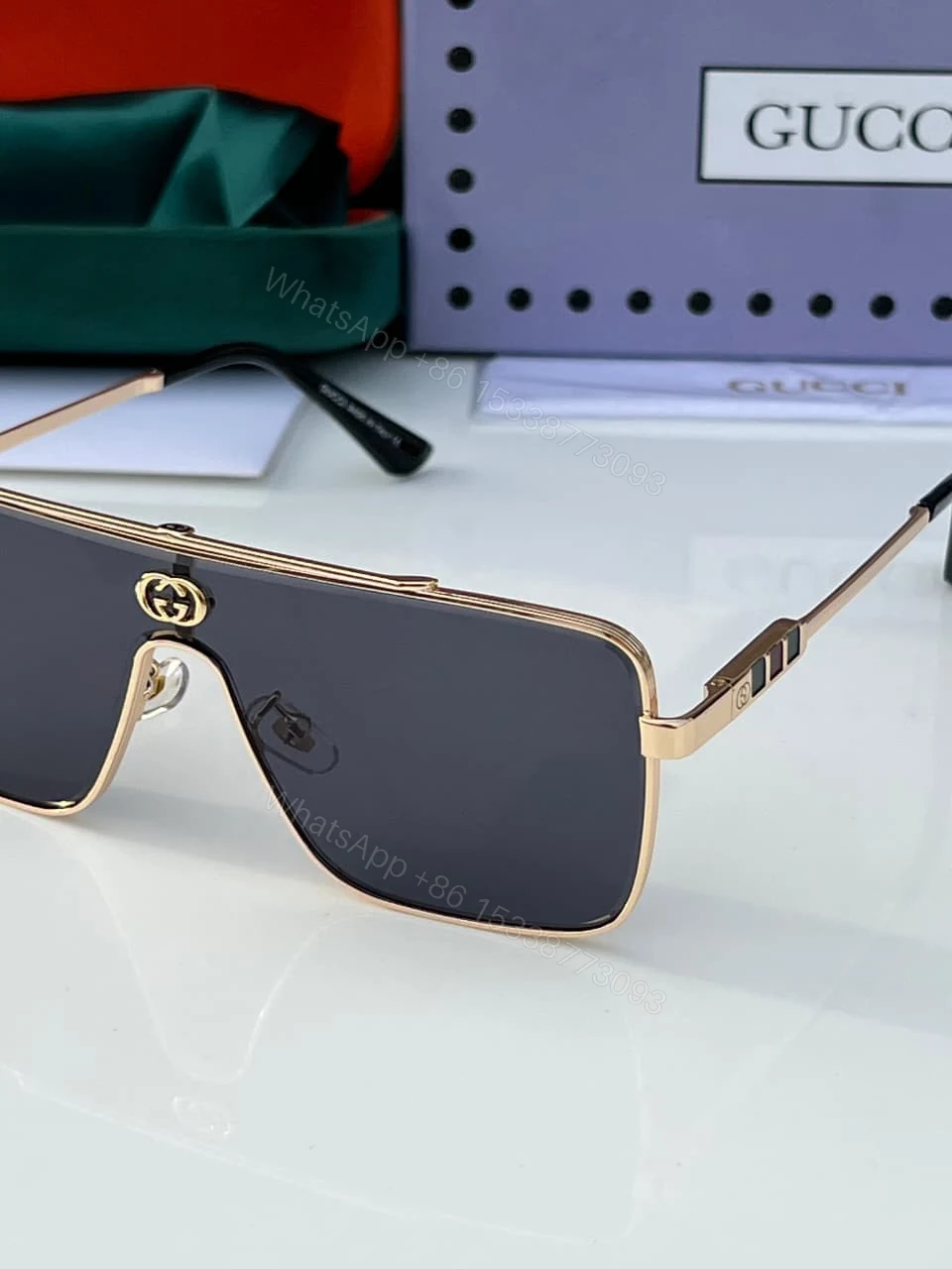 View 3 of Gucci Square Shield Gold-Black Sunglasses