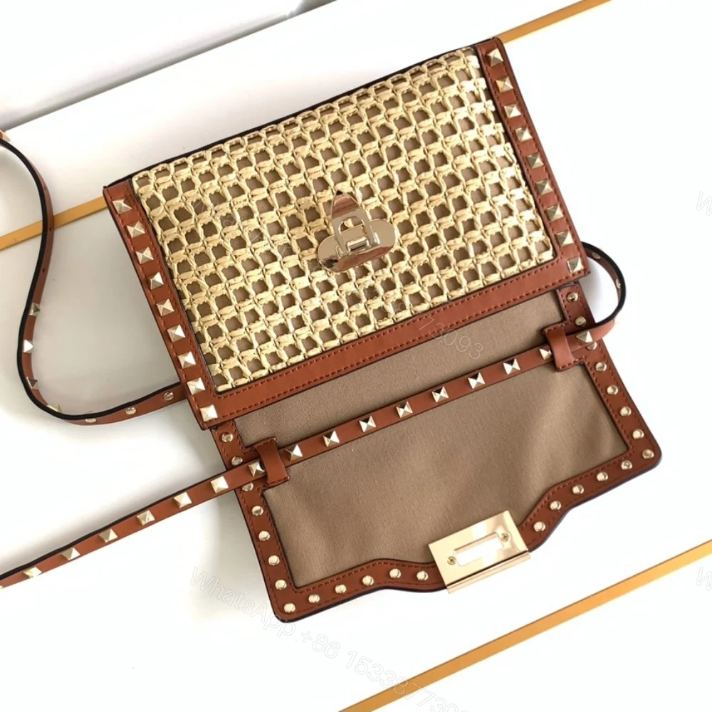 View 5 of VALENTINO GARAVANI ROCKSTUD SMALL RAFFIA SHOULDER BAG NATURAL 22CM