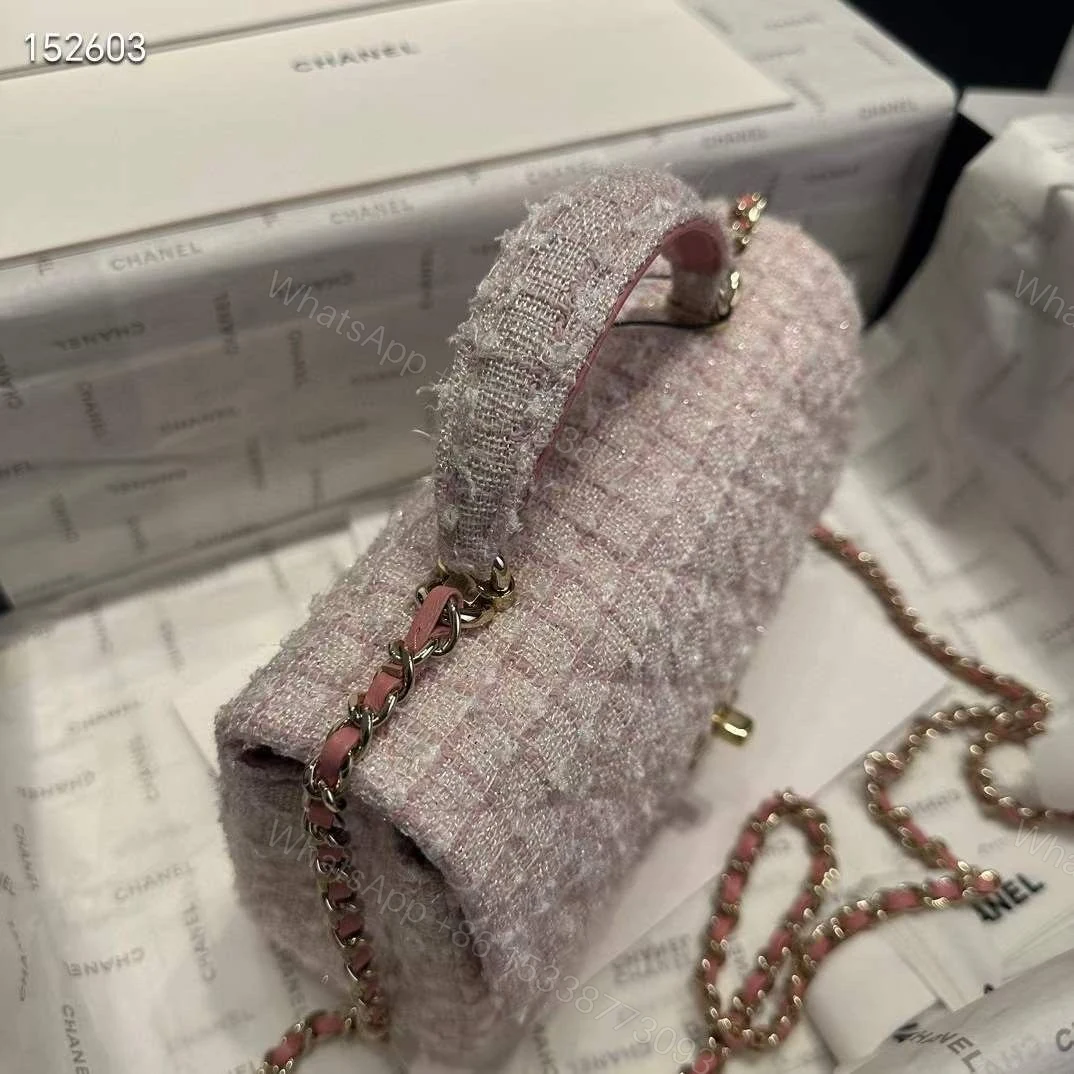View 3 of CHANEL Tweed Quilted Mini Top Handle Rectangular Flap
