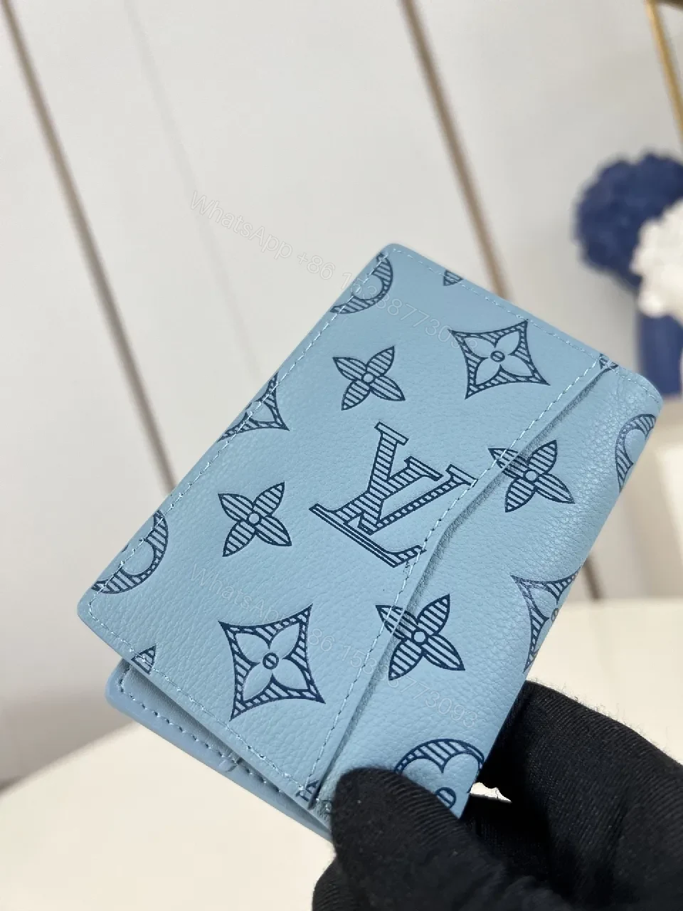 View 6 of Light Blue Monogram Wallet — Signature Calfskin, Bi-Fold, Luxe Practicality