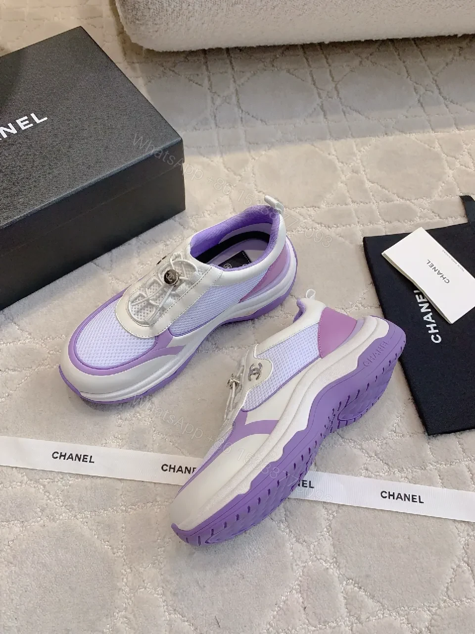 View 6 of Lilac Knit-Detail Low-Top Sneakers: Modern Luxury Comfort