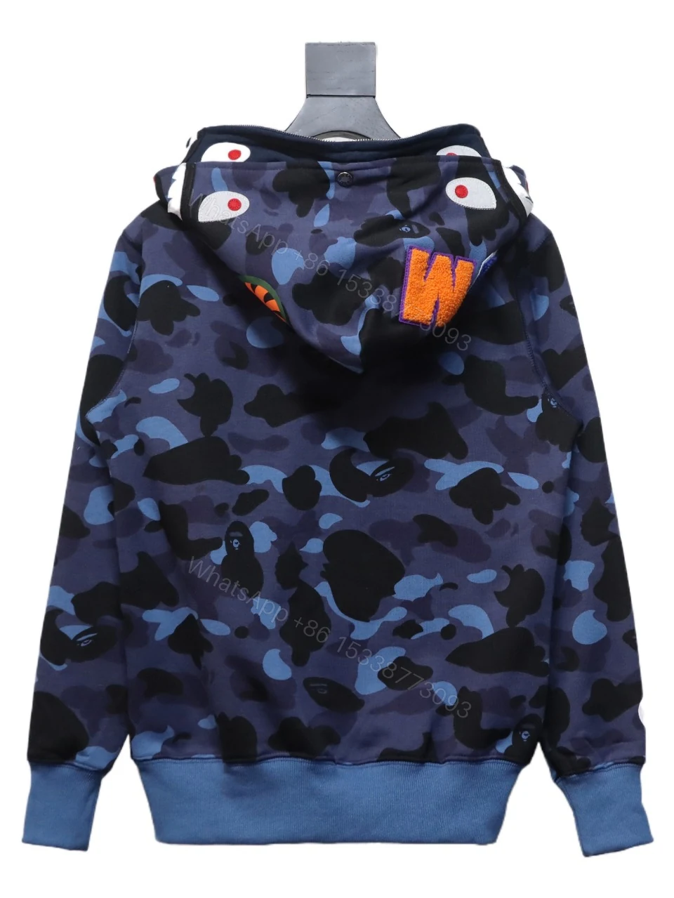 BAPE Shark's Head Tiger's Head Zipper Camo Double Hoodie Dark Blue — view 2