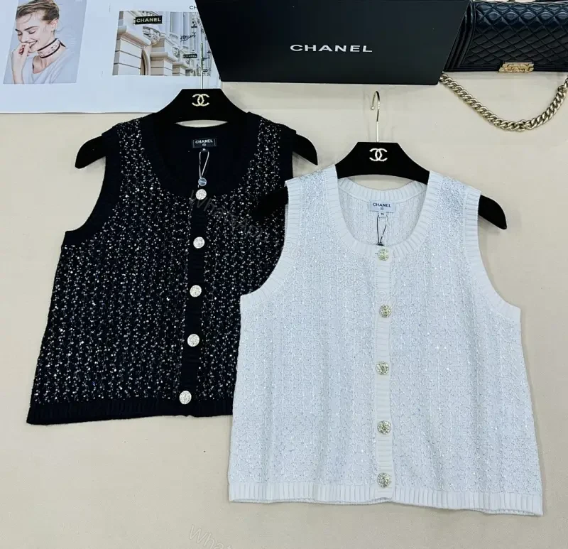 Textured Knit Vest Set: Sparkling Buttons, Black & White — view 1