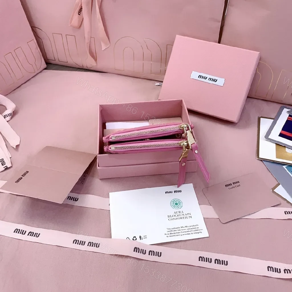 View 3 of Quilted Pink Wallet with Gold Logo – Luxe Bi-fold Wallet