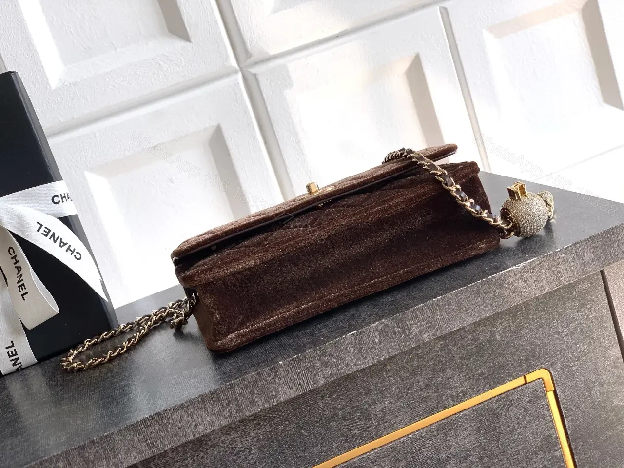View 5 of Velvet Flap Bag: Rich Chocolate Chain-Detail Luxury