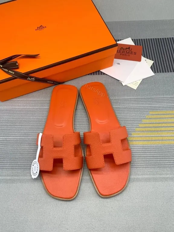 Orange Calfskin HermÃ ̈s Oran Sandals: All-Day Comfort, H-Straps — view 1