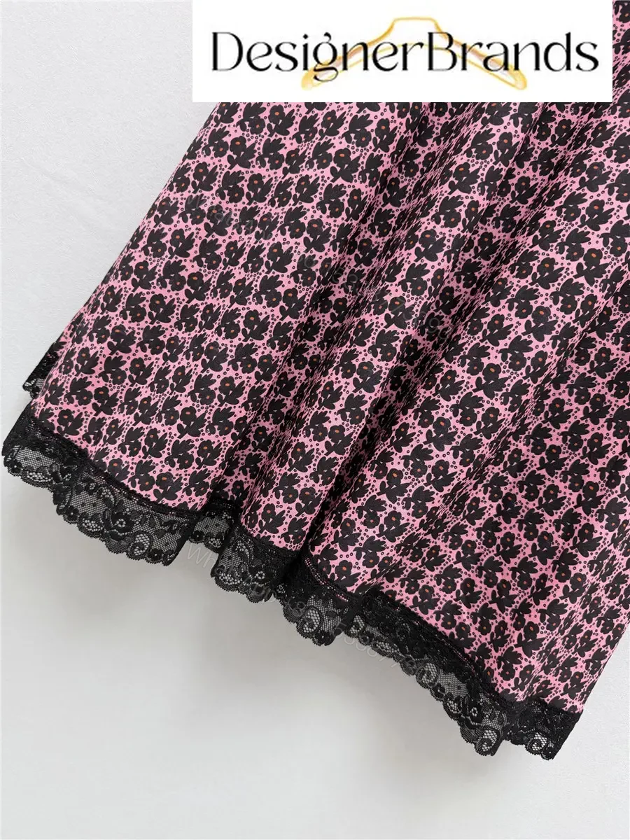 View 7 of Miu Miu Pink and Black Floral-Print Silk Dress