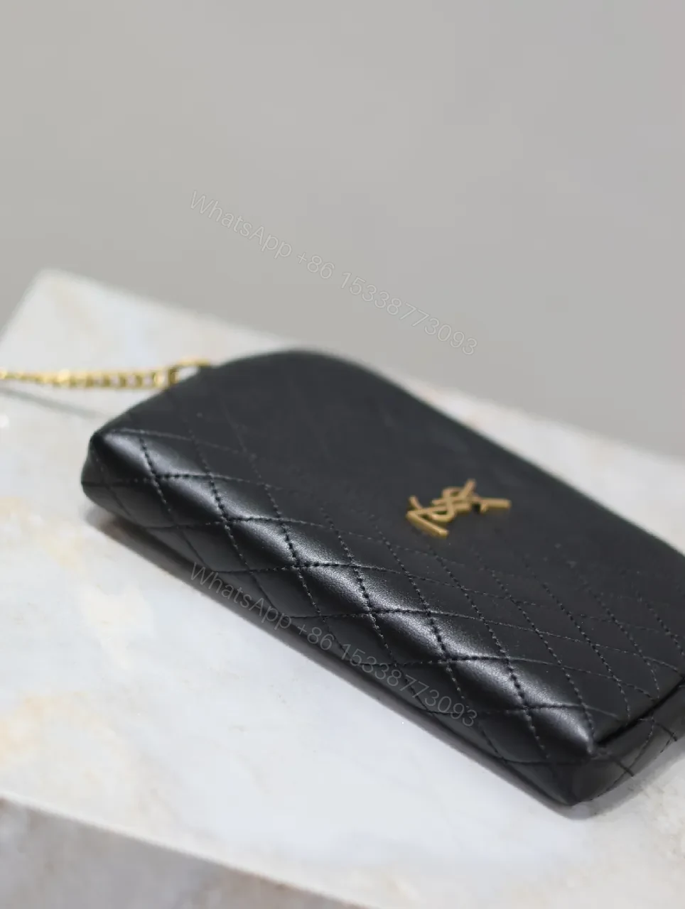 View 6 of Quilted Crossbody Bag with Gold Emblem, Compact Style