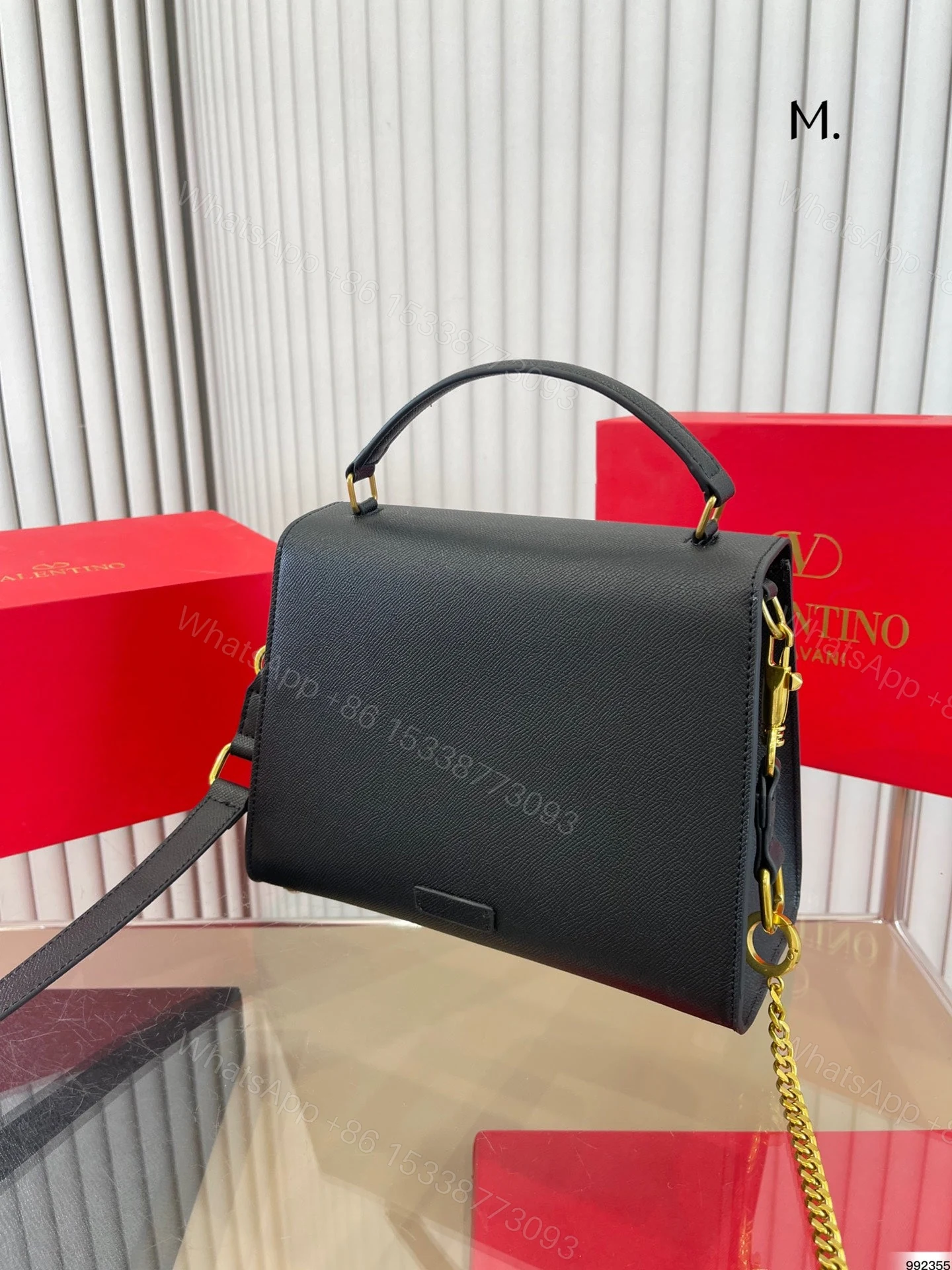 View 4 of VALENTINO GARAVANI SMALL VSLING GRAINY CALFSKIN HANDBAG BLACK 25CM 3W2B0F53KGW R82