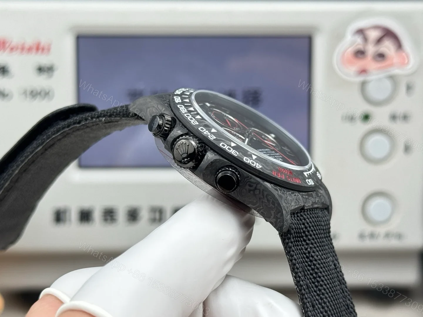 View 7 of Rolex Daytona Carbon Fiber Black Red Replica 40MM Premium Black Fabric Strap R74-BLACK-RED