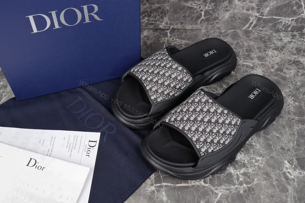 View 2 of Patterned Dior Slide Sandals: Monogram Jacquard, Cushioned Comfort