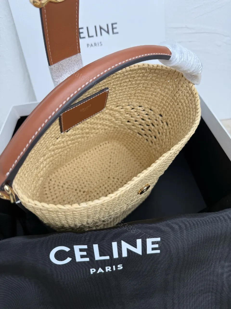 View 2 of Natural Straw Woven Bag, Signature Celine Finish, Lightweight Crossbody