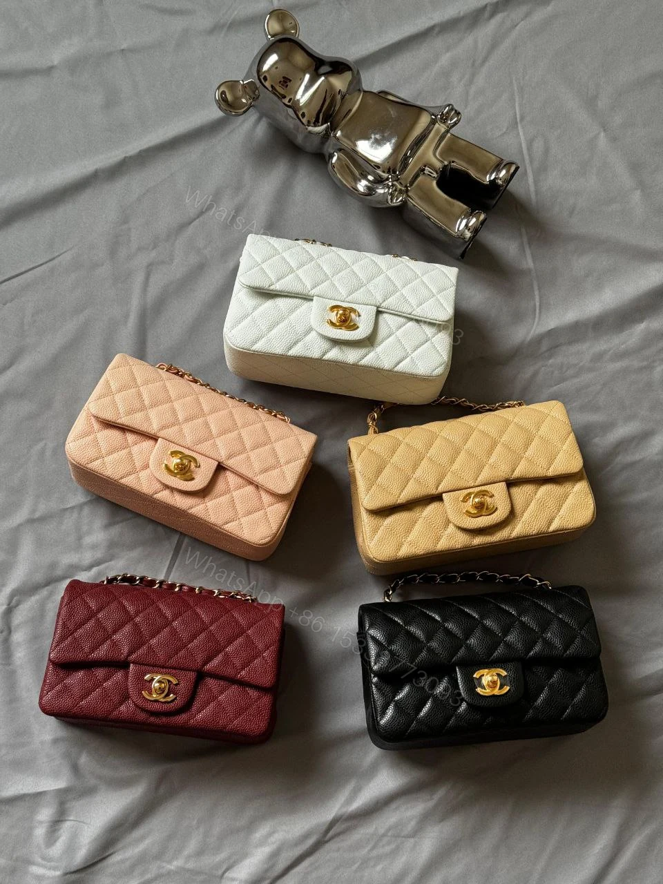 View 5 of Chanel Burgundy Red Quilted Caviar Classic Bag Gold Hardware