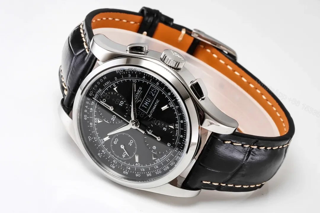 View 7 of Longines Classic Re Edition Men’s Watch Black Dial Stainless Steel Case Black Leather Strap 40mm