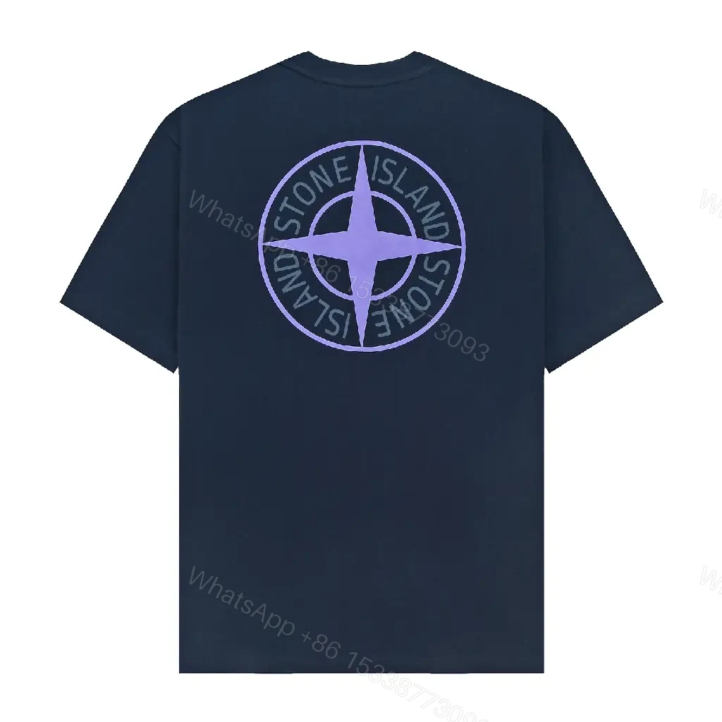 View 2 of Navy Cotton Relaxed Tee with Subtle Graphic Detail