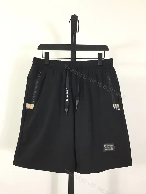 Black Nylon Shorts with Burberry Stripes Drawcord Opening — view 1
