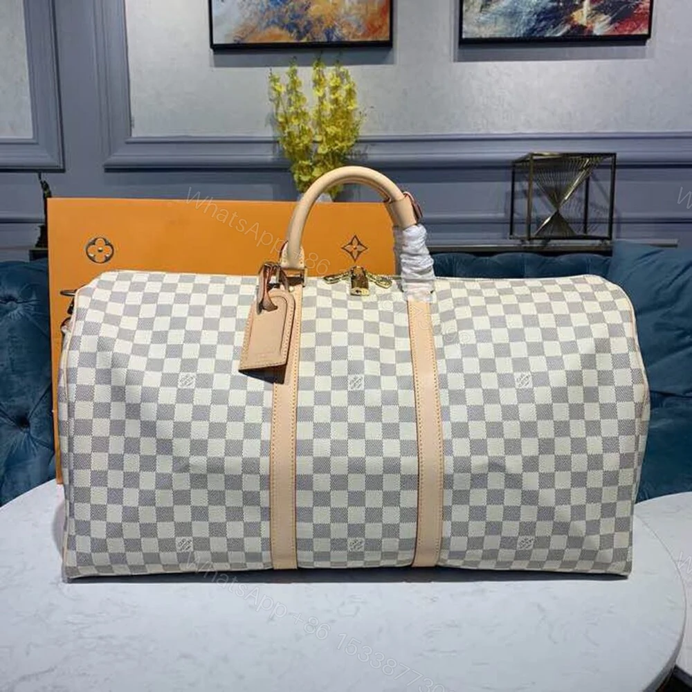 View 2 of Louis Vuitton Keepall Bandouliere 55 Damier Azur Canvas 55Cm LV N41429