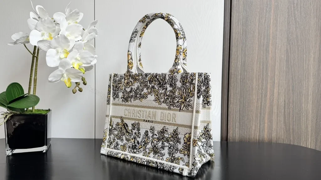 View 8 of Floral-Threaded Structured Tote: Dior-Inspired Luxury Bag