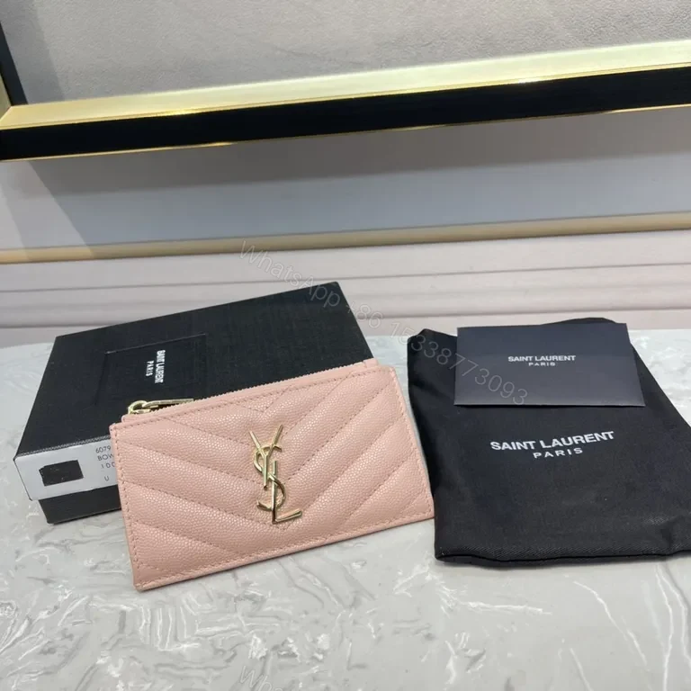 View 3 of Chic Pink Quilted Card Wallet â€” YSL Luxury Compact Style