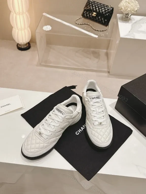 View 8 of White Quilted Platform Sneakers with Chanel Detailing