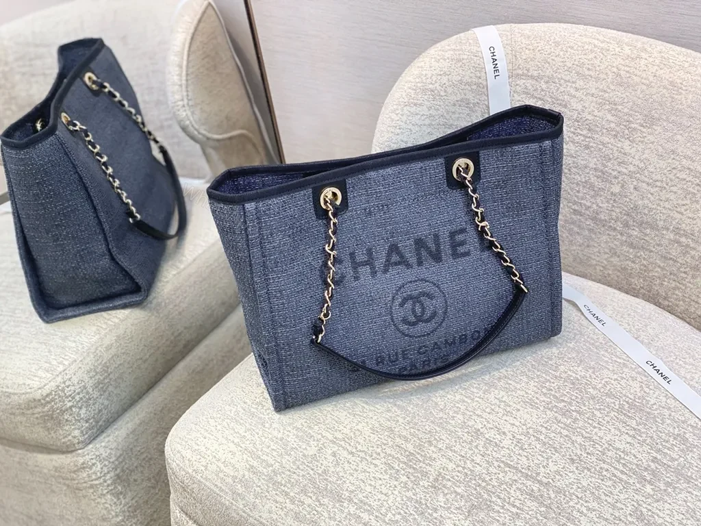 View 8 of Denim-Texture Chanel-Inspired Tote: Subtle Luxe Carry