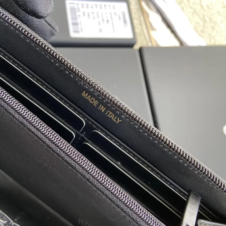 View 9 of Chanel-Inspired Quilted Leather Wallet with Gold Logo