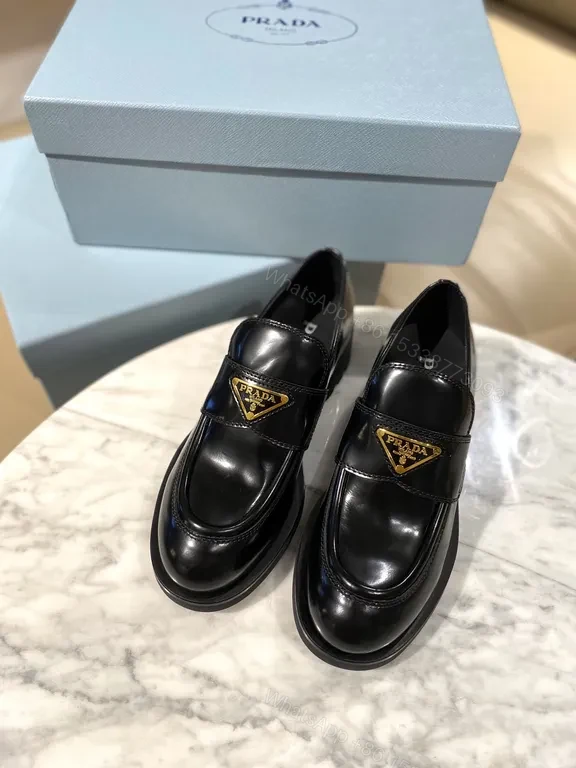 View 2 of Prada Black Calf-Leather Lug-Sole Loafers