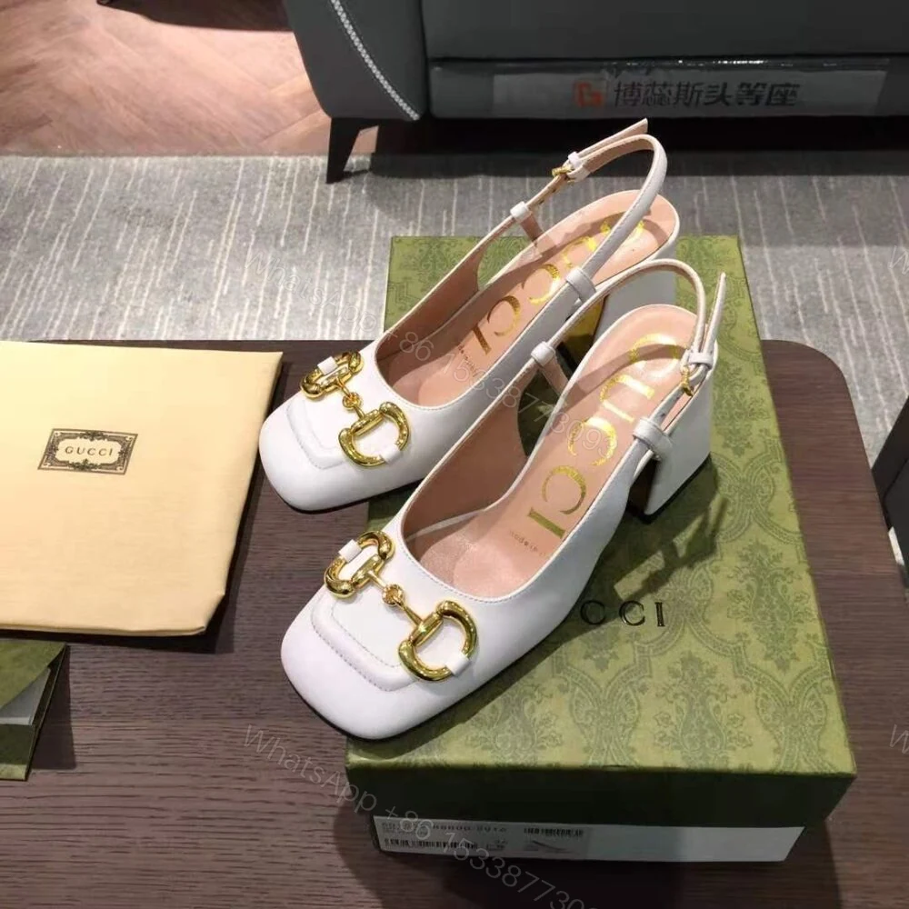 View 2 of Gucci Women’S Mid Heel Slingback With Horsebit White ‎643892 C9D00 9022