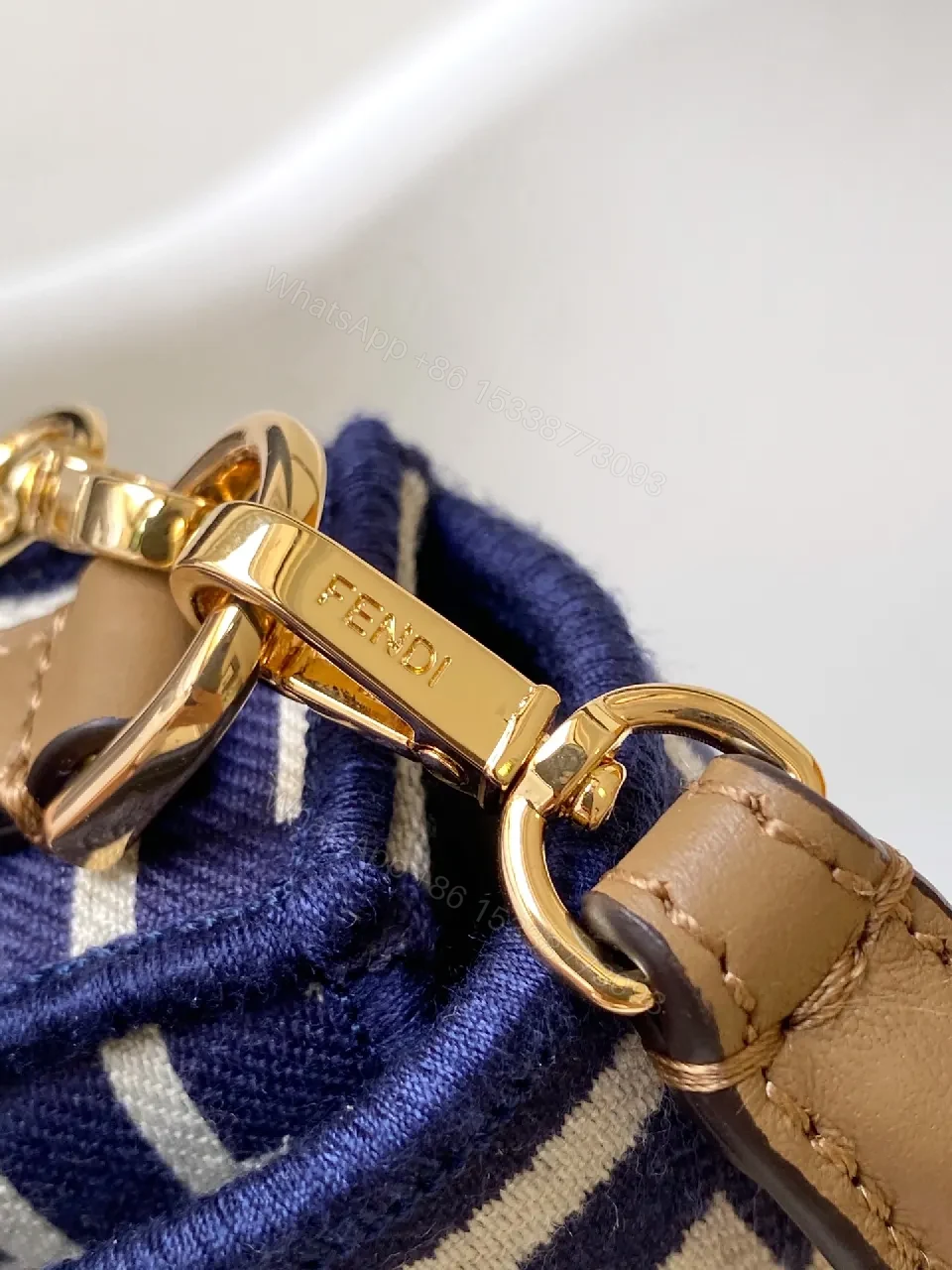 View 3 of Navy Monogram Crossbody: Luxe Navy-Cream, Gold Hardware, Compact Chic