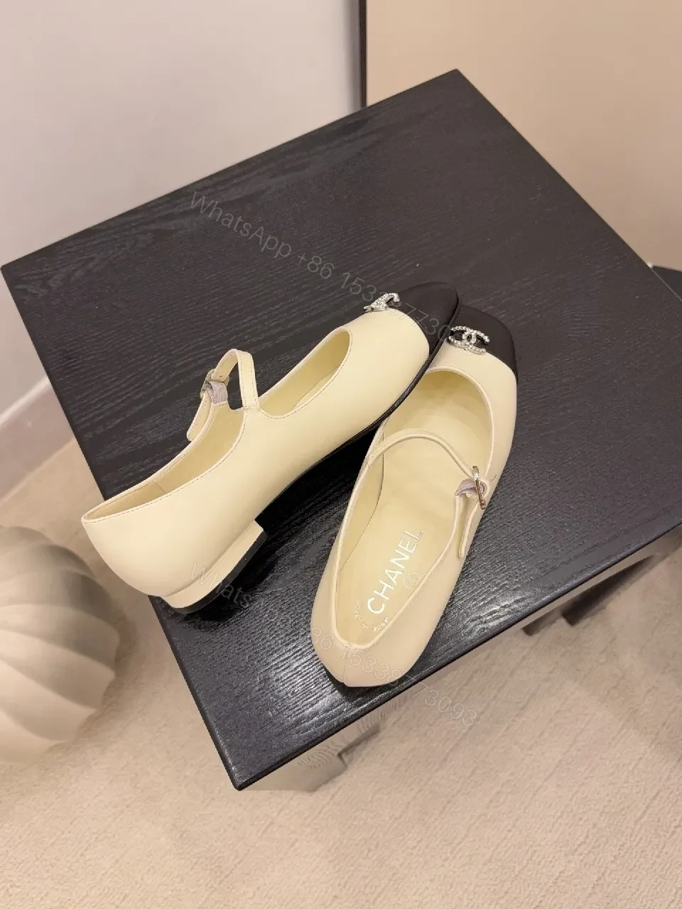 View 9 of Two-Tone Mary Jane Flats with Logo Hardware, Elegant Everyday Footwear