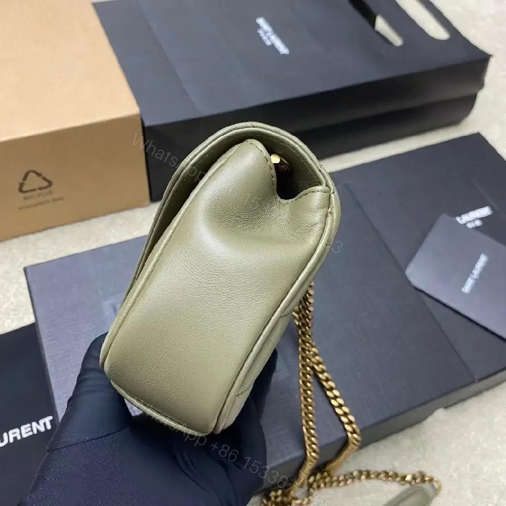 View 6 of Olive Leather Minimalist Crossbody Bag with Gold Hardware