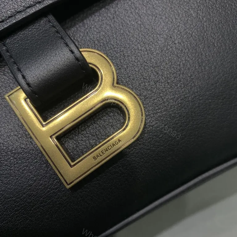 View 4 of Chic Black Leather Crossbody with Gold B Logo â€“ Balenciaga