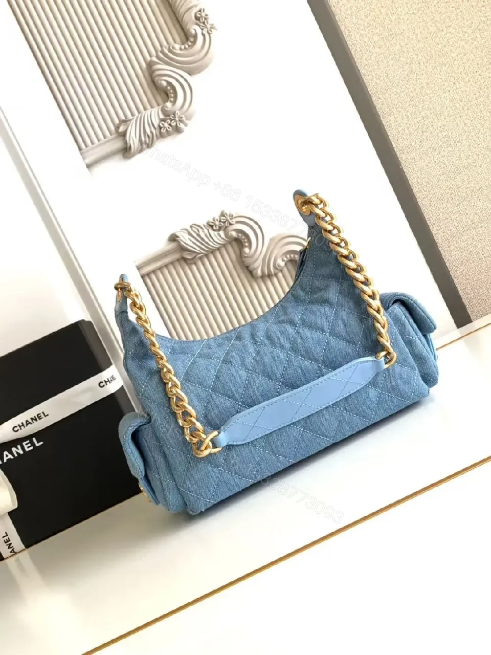 View 5 of Denim-Blue Quilted Flap Bag: Everyday Luxe