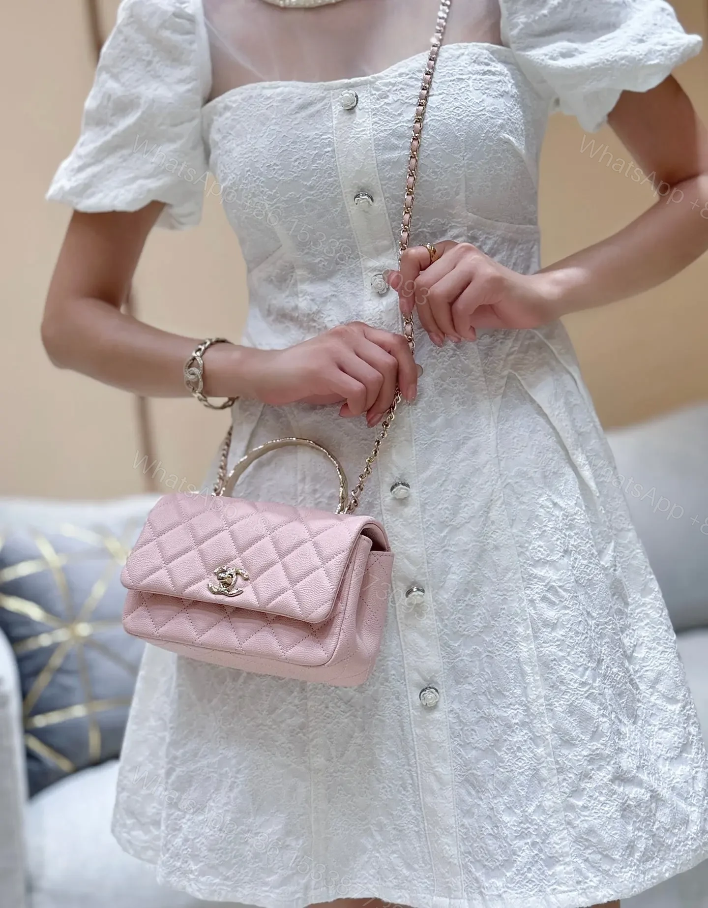 View 9 of CHANEL 25S COCO CRUSH HANDLE 18 IN PINK GOLD HARDWARE