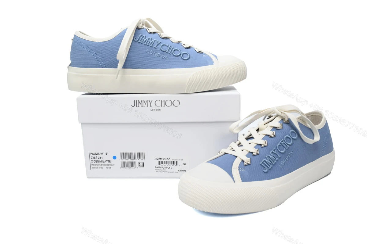 View 2 of Jimmy Choo Palma Maxi Blue Canvas Platform Trainers PALMAMAXIFCYE043621