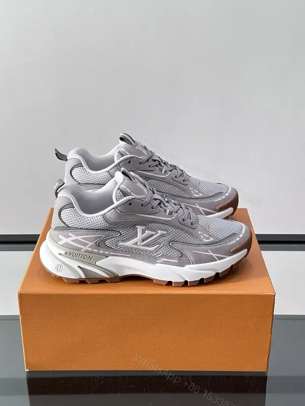 Gray Mesh Leather Chunky Sneaker LV-inspired X Logo Shoes — view 1