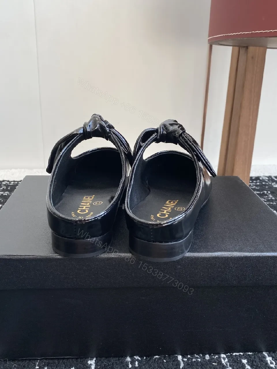 View 6 of Black Patent Leather Bow Mule - Sophisticated, All-Day Comfort