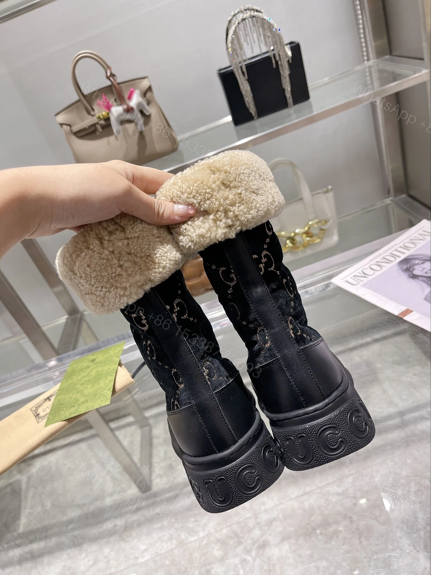 View 7 of GUCCI 1955 HORSEBIT SNOW BOOTS VELVET FABRIC BLACK