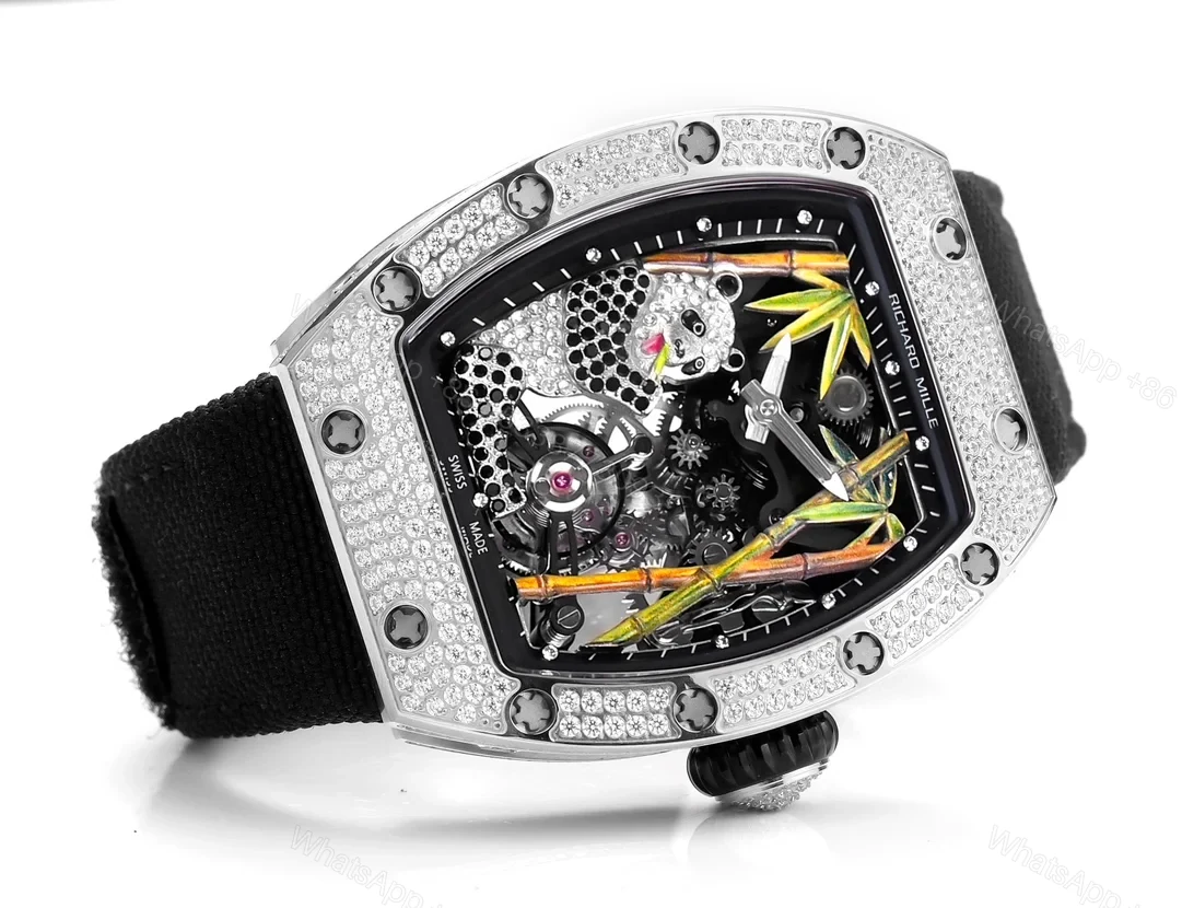 View 4 of Richard Mille RM26-01 Panda Tourbillon Watch National Treasure Panda Full Diamond Skeleton Dial 18K White Gold Art Mechanical Edition RM26-01-PND-NTG