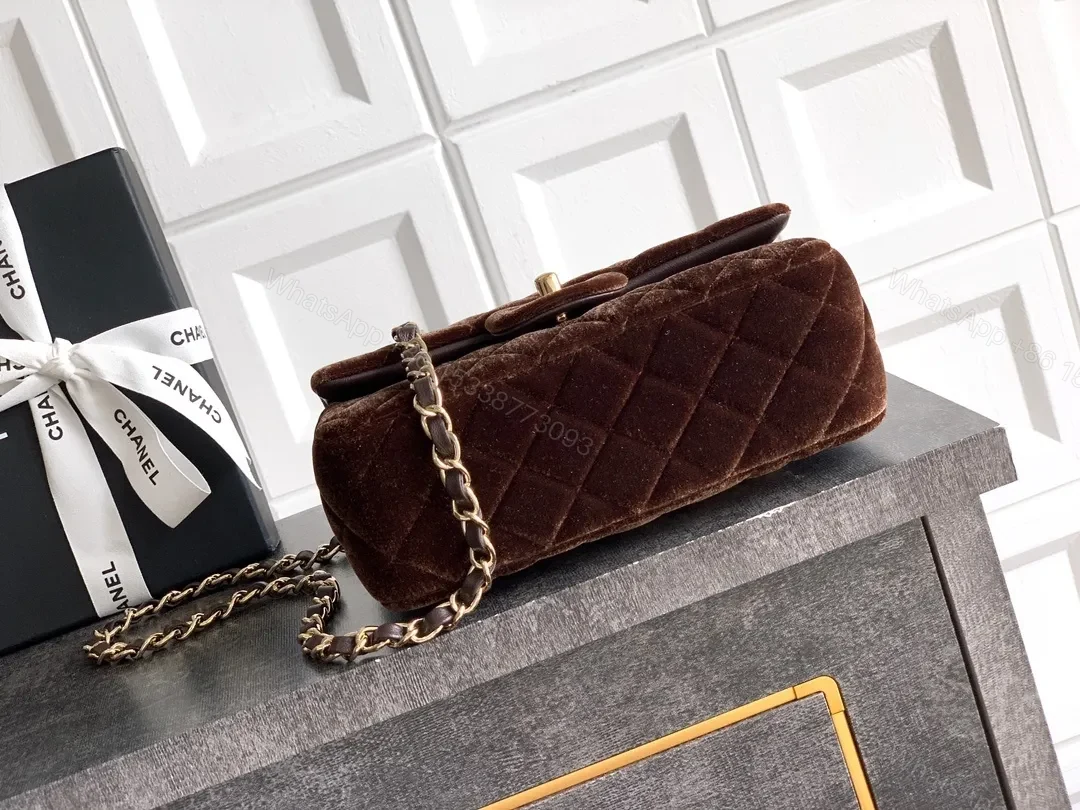 View 9 of Velvet Quilted Crossbody Bag: Gold Logo Flair