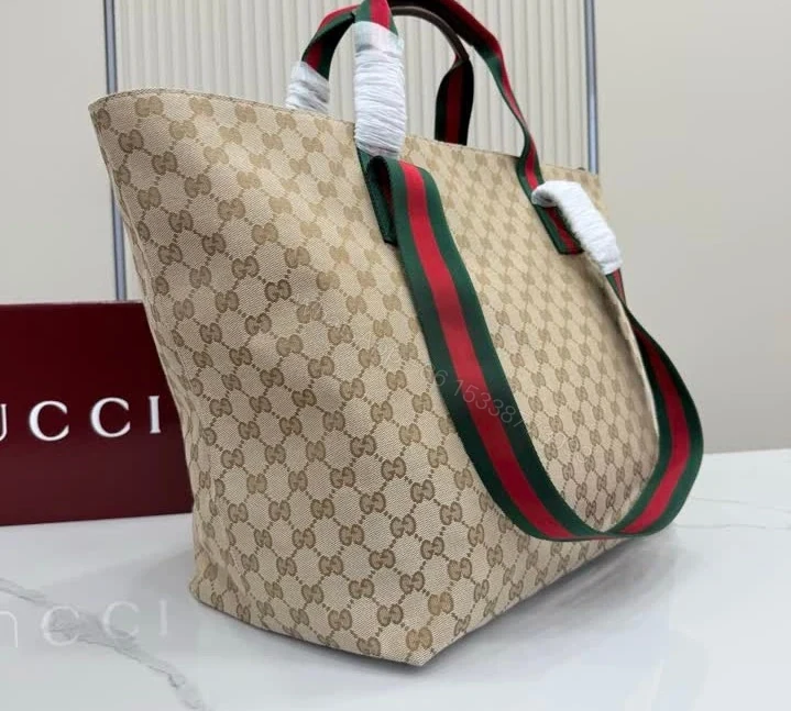 View 3 of Gucci GG Tote Bag in Sand and Dark Brown