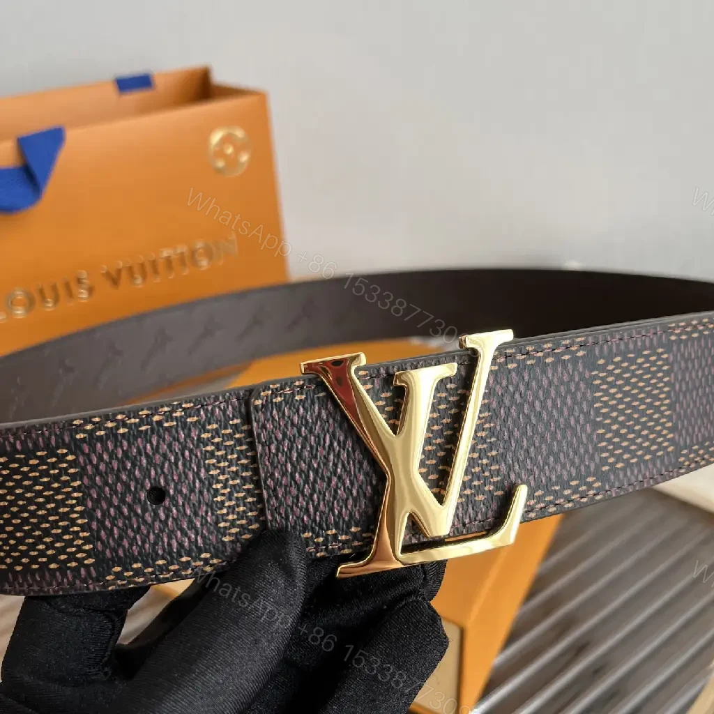 View 10 of Dark Brown Checkered Belt | Louis Vuitton Logo Buckle Luxury Accessory