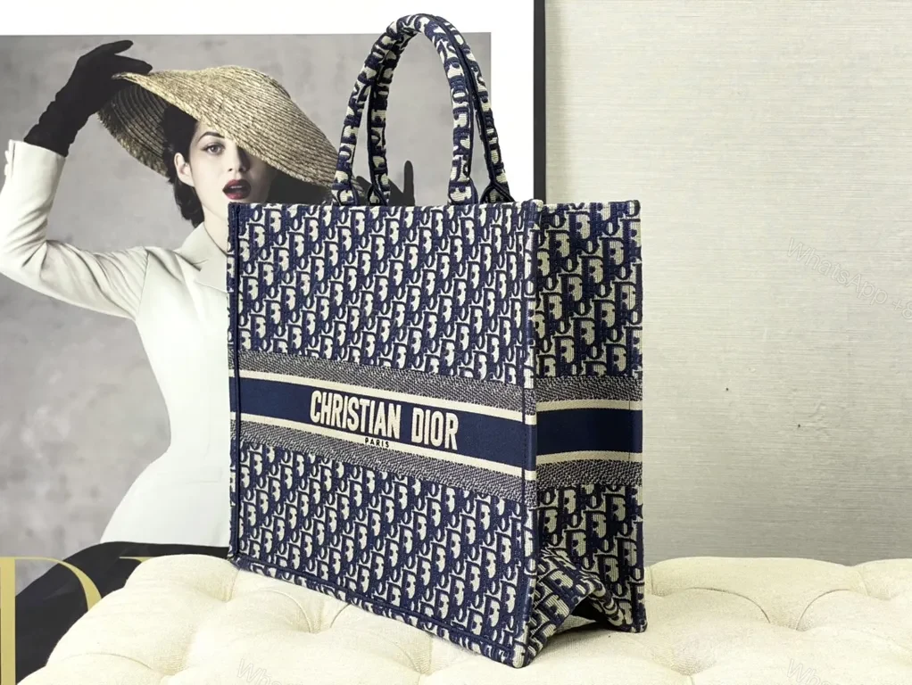 View 3 of Iconic Dior Oblique Tote: Navy Canvas Luxury Everyday Carry