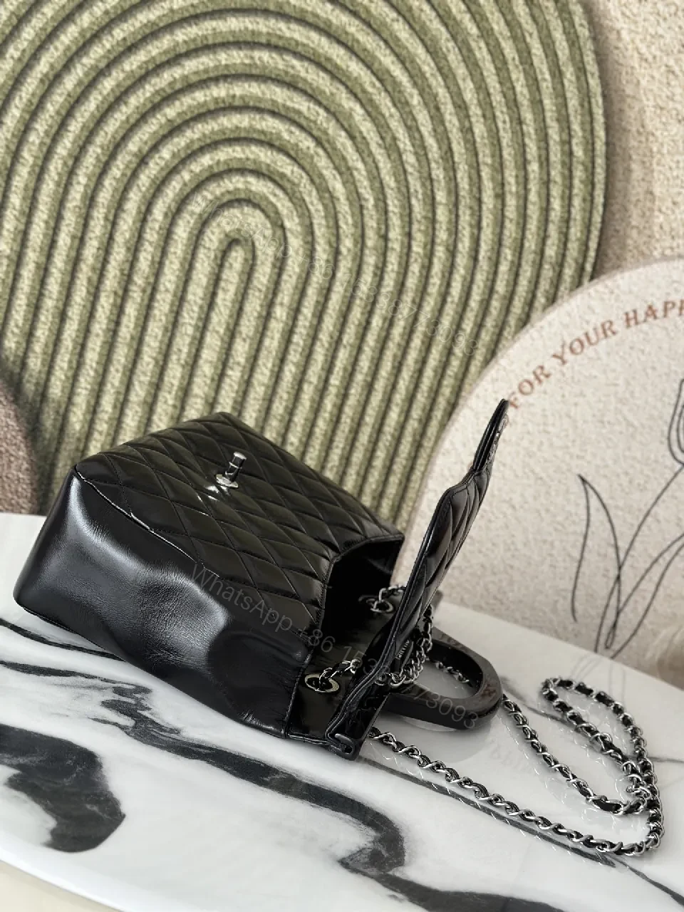 View 7 of Quilted Calf Leather Handbag: Modern Black Chain Capture