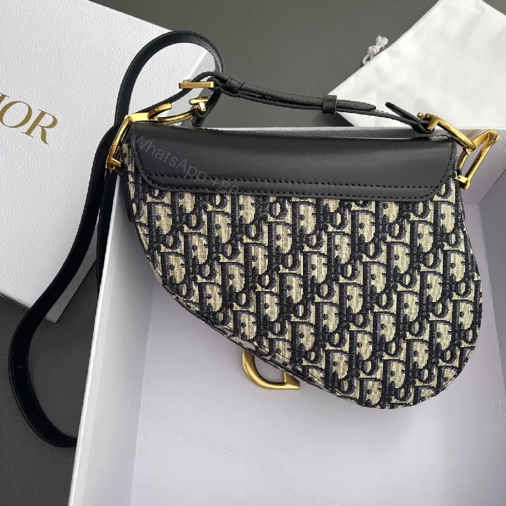 View 5 of Chic Saddle Bag: Monogram Jacquard, Leather Trim, Gold Hardware, Everyday Versatility