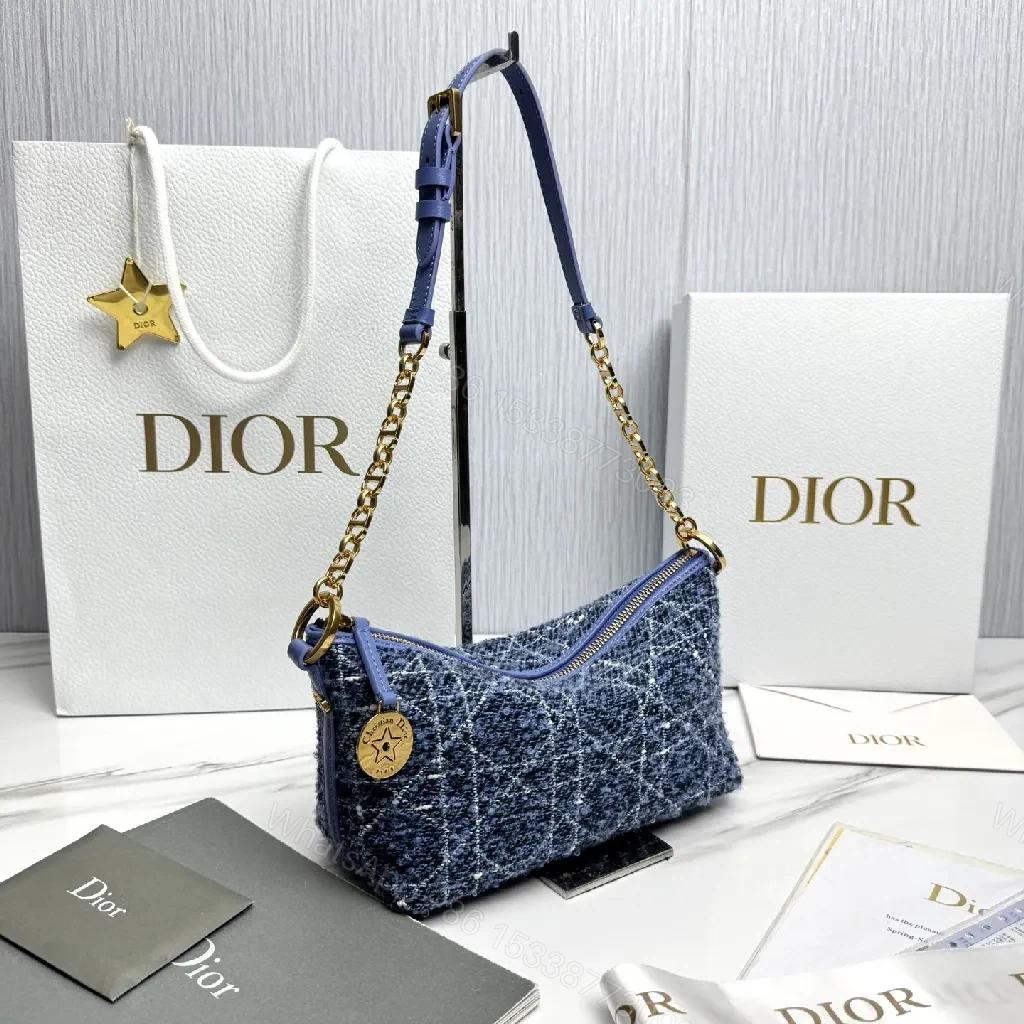 View 8 of Denim Texture Mini Shoulder Bag with Gold Chain - Designer-Inspired Compact Bag