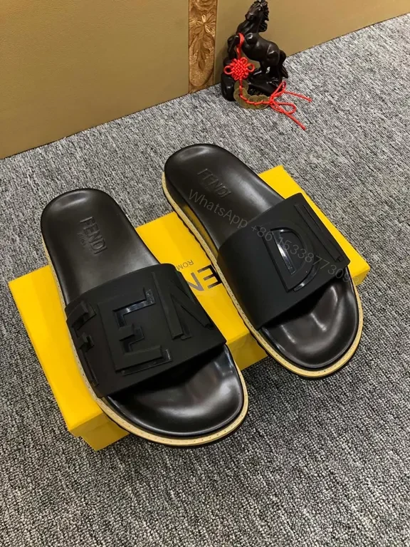 View 3 of Bold Minimalist Slides with Signature Fendi Touch - Black Leather Slide