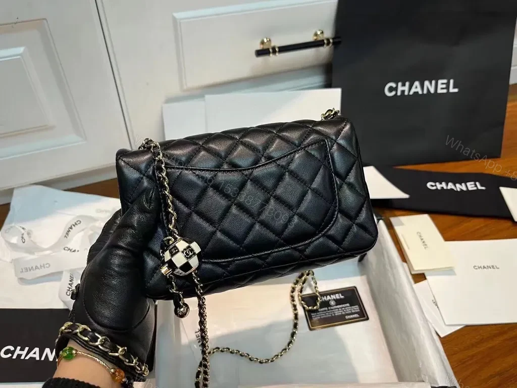 View 4 of Structured Quilted Black Chain Wallet Bag â€“ Luxury, Compact Chic