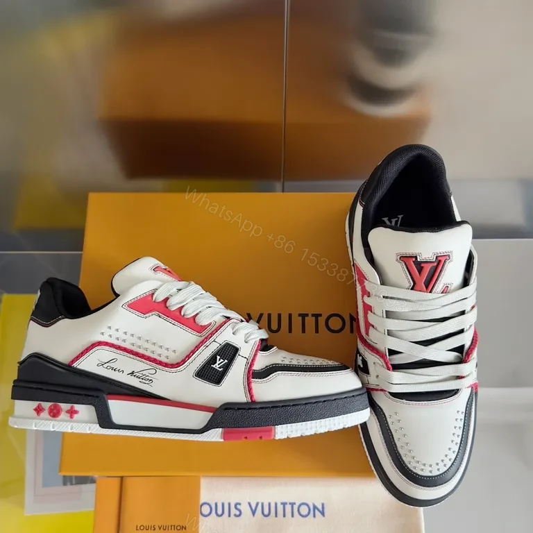 View 4 of Bold Contrast Panel Sneakers: Luxe LV-Inspired Monogram High-Tops