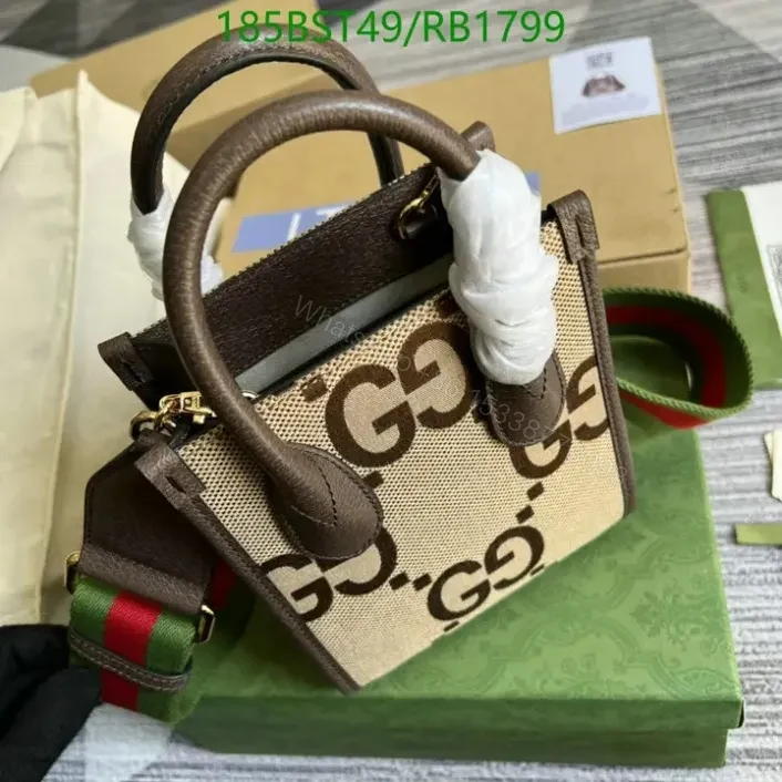View 3 of Gucci Replica GG Jumbo Mini Leather and Canvas Tote RB1799 Mirror 1:1